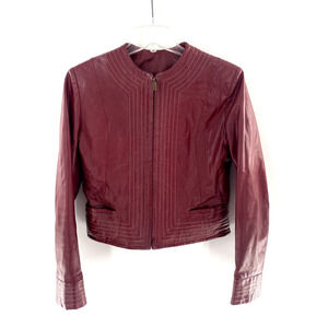 Osstenta‎ Burgundy Leather Jacket Women's Small Cropped Moto Biker